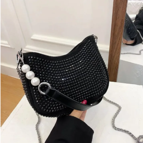 Black Stone beads Cross body bag
