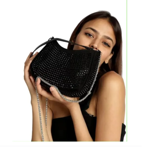 Black Stone beads Cross body bag